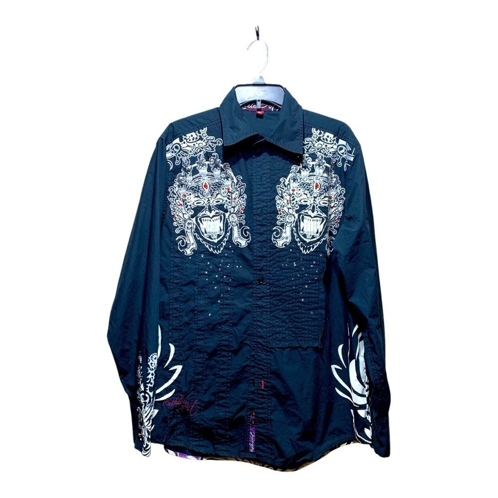 Men’s Vintage Y2K Ruthless Art Embellished Button Front